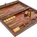 Backgammon Set Mosaic and Carved Design - Foldable Rosewood Board - Classic Board Game - Size 20,5", 52 cm x 30 cm x 8 cm