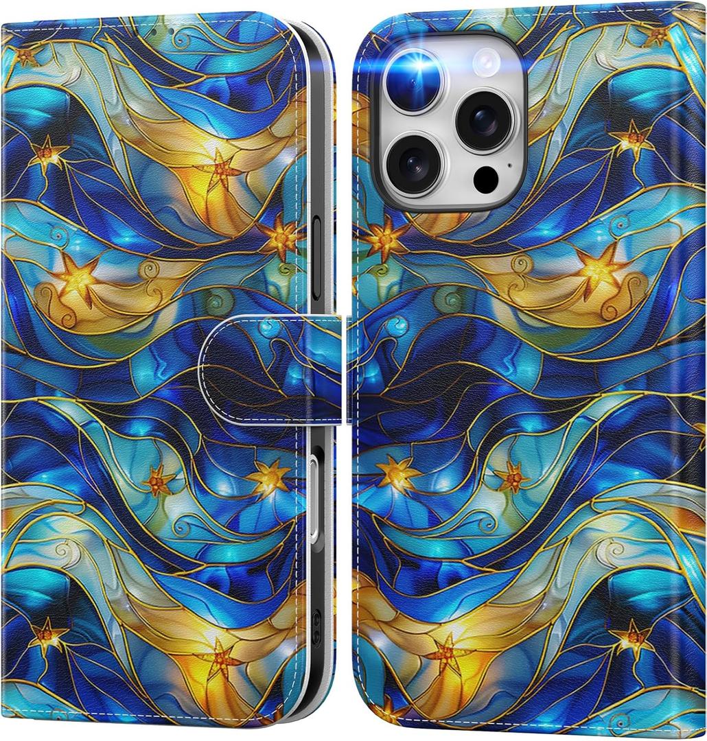 DEENAKIN for iPhone 16 Pro Max Case Wallet, Card Slots Holder + Cash Clip | RFID-Blocking, Military-Grade Drop Protection & UV-Printed Artwork, Magnetic Closure with Leather Kickstand