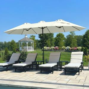 PHI VILLA 15ft Large Patio Umbrellas with Base Included, Outdoor Double-Sided Rectangle Market Umbrella with Stand, Outside Umbrellas for Poolside Lawn Backyard, Ivory