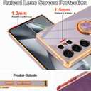 Designed for Samsung Galaxy S25 Ultra Case with Ring Stand, Support Magnetic Car Mount Rotatable Finger Holder Soft TPU Cover Plating Edge Protective Slim Phone Case for Galaxy S25 Ultra Purple