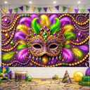 Mardi Gras Backdrop Banner Carnival Masquerade Photography Backgrounds Mask Colorful Backdrop Party Decoration Banner Studio Props for Wedding Bachelorette Party Decorations Banner 6x4ft (Feathered Mask#002)
