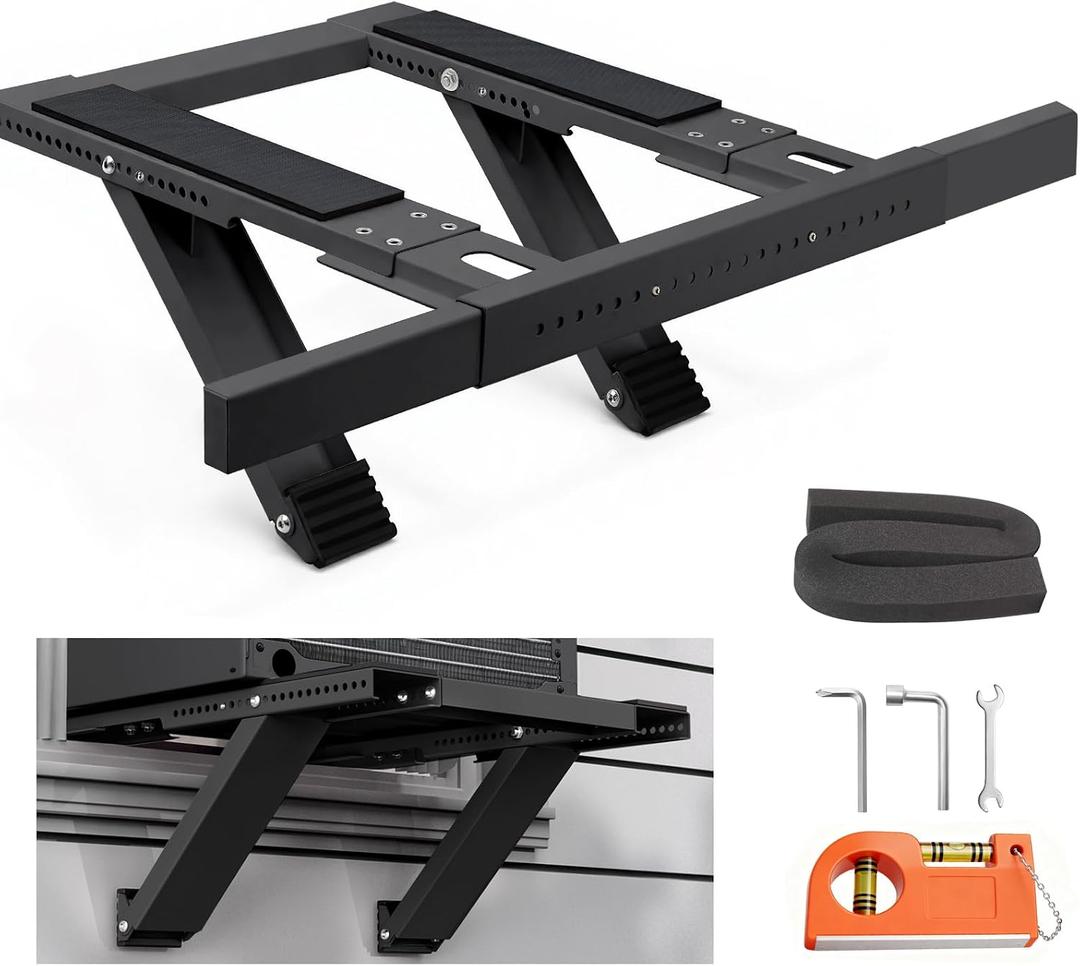 Window AC Support Bracket, No-Drill No-Tool Air Conditioner Support Bracket Adjustable Wall Mount, Heavy Duty Steel Holds Up to 300lbs, Fits Single Or Double Hung Windows, Black