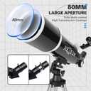 Koolpte Telescope for Adults & Beginner Astronomers - 80mm Aperture 600mm Fully Multi-Coated High Transmission Coatings with AZ Mount Tripod Phone Adapter, Carrying Bag, Wireless Control.