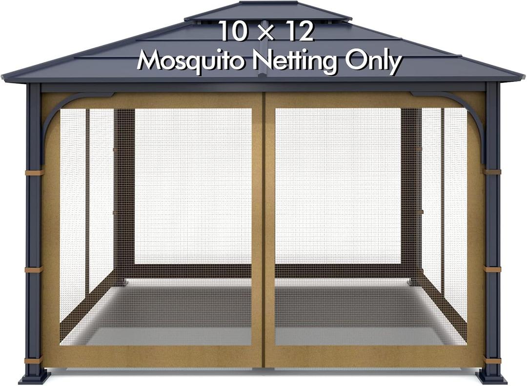 Wonwon Outdoor Gazebo Canopy 4-Panel Screen Walls with Zipper - Mosquito Netting for 10' x 12' Gazebo (Khaki)
