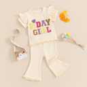 Babieshouse Toddler Baby Girl Birthday Outfit Ruffle Ribbed Short Sleeve T-Shirt Tops Flare Pants Bell Bottoms Clothes Set