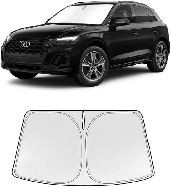 Foldable Sun Shade WODSTA Full Coverage Windshield Sunshade Compatible with Audi Q5 2018-2025 All Model 4-Layer Thickened Windows Visor 240T Polyester Windshield Sun Shade
