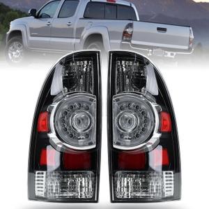 Tail Light Assembly Compatible With 2005-2015 Tacoma Pickup Driver and Passenger Side LED Taillights Brake Signal Assembly with Bulb and Harness (Black Housing Style)