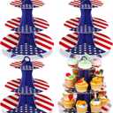 4 Pcs Patriotic Cupcake Stand with American Flag Cupcake Holder Reusable Cake Display President's Veterans Day Patriotics Themed Party Decoration for Birthday Bar Wedding Party(Patriotic) (Blue)