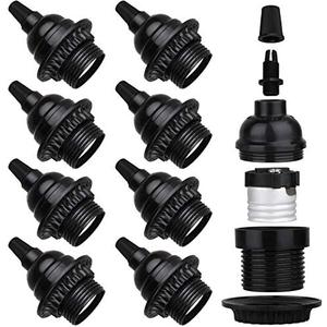 Zevnico 8 Pack E26 E27 Light Sockets, Black Medium Screw Base with Shade Ring, Retro Period Style Edison Lamp Holder, Replacement DIY Making Light Bulb Socket Cover Pendant Lamp Holder Keyless Lamp