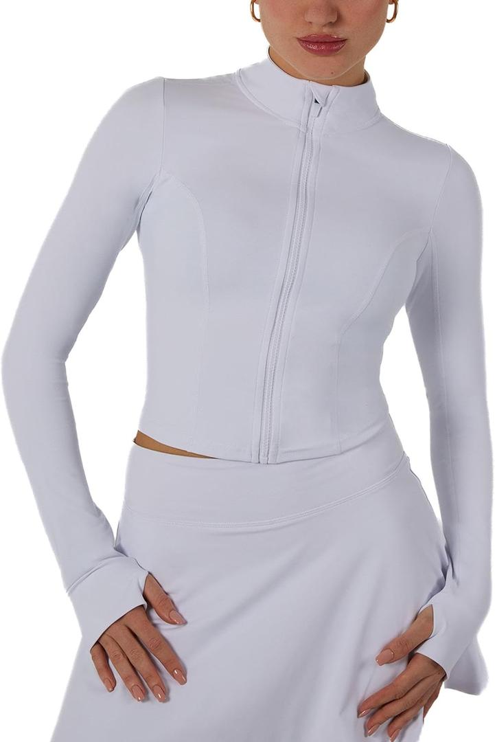 YITTY Active Women's Ultraluxe Full Zip Jacket, Athleisure, 4-Way-Stretch, Thumbholes (Large, True White)