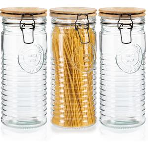 kitchentoolz Glass Storage Canister with Airtight Clasp Lids - Set of 3 Mason Jar Storage Containers for Cereal, Coffee & Rice - 56 Ounce Pantry Organizing Canister Set