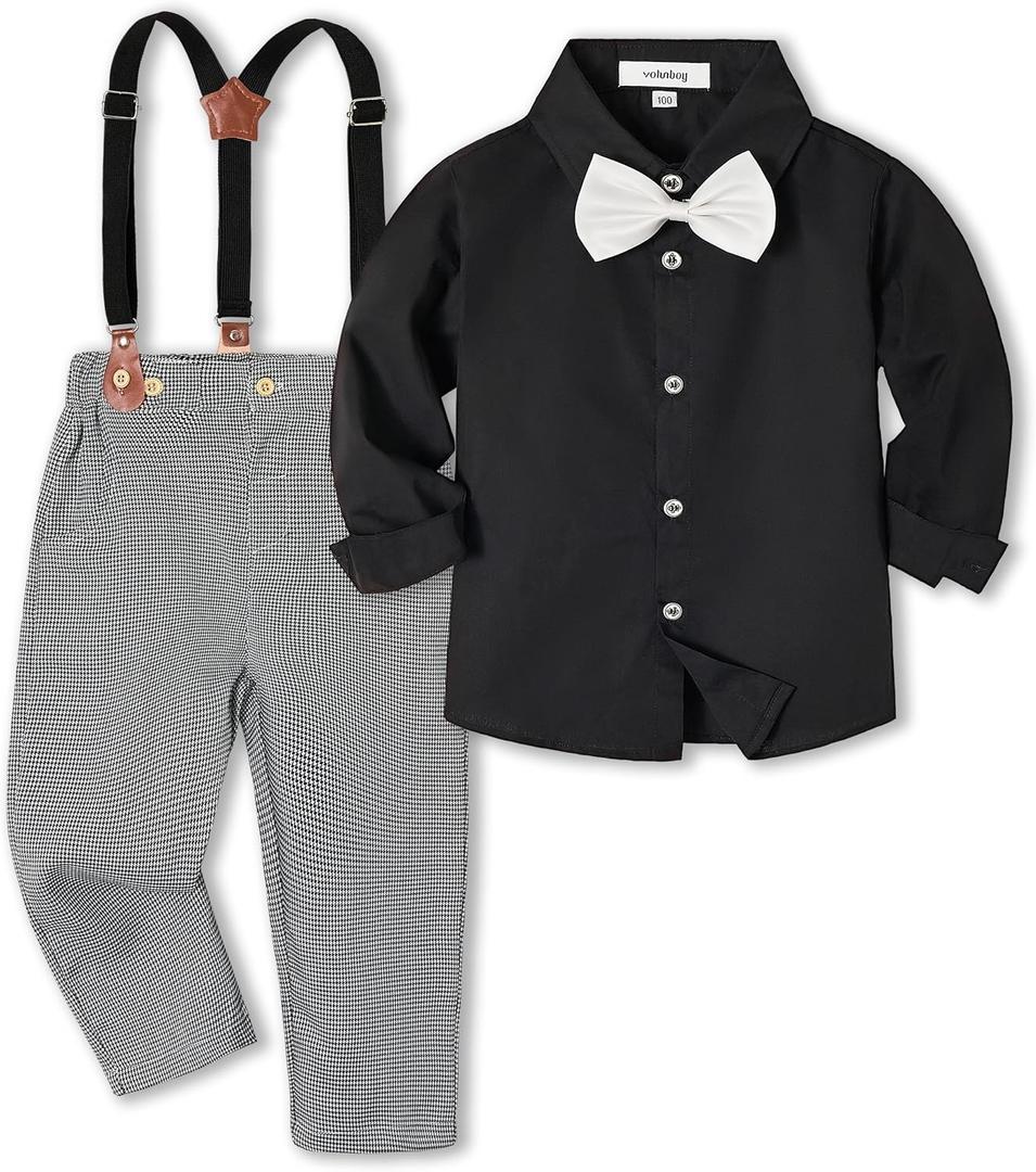 Volunboy Boys Clothes Set Toddler Gentlemen Wedding Suit Long Sleeve Bowtie Formal Dress Shirts Suspenders Pants Outfits (2-3Y, Black)