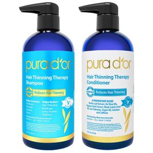 PURA D'OR Hair Thinning Therapy Biotin Shampoo and Conditioner Set, CLINICALLY TESTED Effective Results, Hair Thickening Products For Women & Men, Natural Routine, Color Safe, 16 Oz, 2 Pack