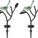 SOFFEE DESIGN 2 Packs Coat Hooks Wall-Mounted Hanging Metal Rack, Heavy Duty Tree Branch & Birds Key Holder, Vintage Farmhouse Coat Hooks for Towels, Hats, Scarves - Light Green