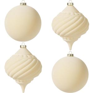 KI Store Large Velvet Christmas Balls 6-Inch Christmas Decorative Hanging Ornaments for Xmas Tree 4pcs (Cream)
