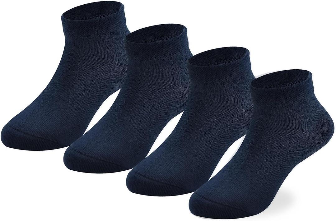 EPEIUS Kids' Low Cut Ankle Socks Cotton Seamless Toe toddler Sport Athletic Socks for Boys Girls 2-4 Years Navy 4 Pack