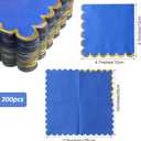 200PCS Blue and Gold Paper Napkins, 5x5 Inch Delicate Scalloped Cocktail Napkins with Gold Foil Accents, Disposable Appetizer Paper Napkin for Dinner Wedding Birthday Party Reception