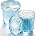 2 x Glass Qtip Dispenser 2 Pack, Clear Bathroom Storage Organizer for Cotton Swabs, Balls, Pads & Floss Picks, Vanity Makeup Essential Accessories (Blue)