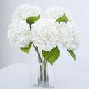 Waipfaru 21" Real Touch White Hydrangea Artificial Flowers with Long Stem & Leaves, Full Latex Faux Hydrangea Flowers for Home Decor Party Floral Arrangements Wedding Bouquets Centerpieces, 5Pcs