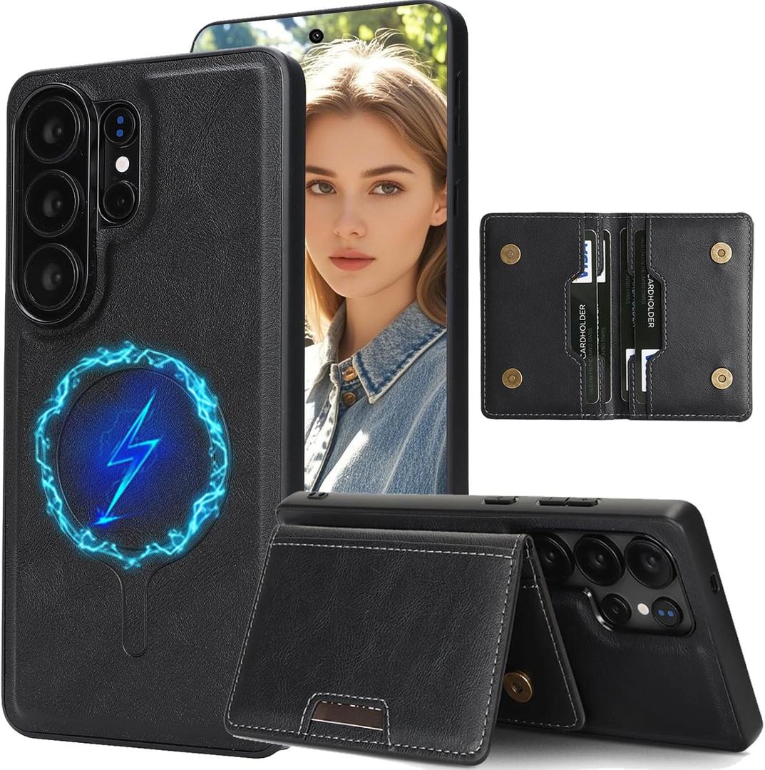 for Samsung Galaxy S26 Ultra Wallet Case Compatible with Magsafe, 2-in-1 Detachable Magnetic Card Holder PU Leather Kickstand Shockproof Cover with RFID Blocking for Galaxy S26 Ultra C1 Black