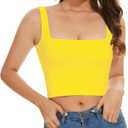 Womens Sleeveless Crop Tops Square Neck Double Layer Workout Fitness Basic Cropped Tank Top (Yellow)