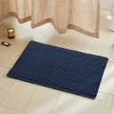TYUU Waffle Bath Mat, Boho Bathroom Rugs Non Slip Washable Super Absorbent Quick Dry Bath Mat Farmhouse Bathroom Decor, 30"x20" Navy Blue