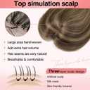 Flufymooz Real Human Hair Toppers for women, 10 Inch Clip in Bangs 100 Human Hair Toppers for Thinning Hair, Cover Hairpiece with 150% Density Silk Base-Chocolate Brown with Blonde