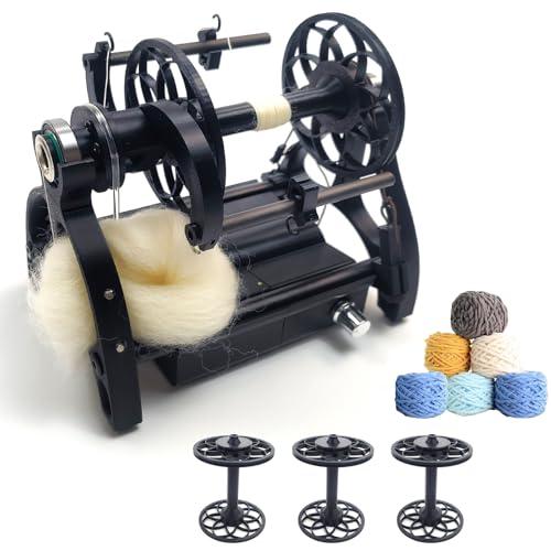 Electric Yarn Spinner Winder Spinning Wheel for Wool with 3 Bobbins, Small Yarn Winder with Forward & Reverse, Free Speed Adjustable (Black)