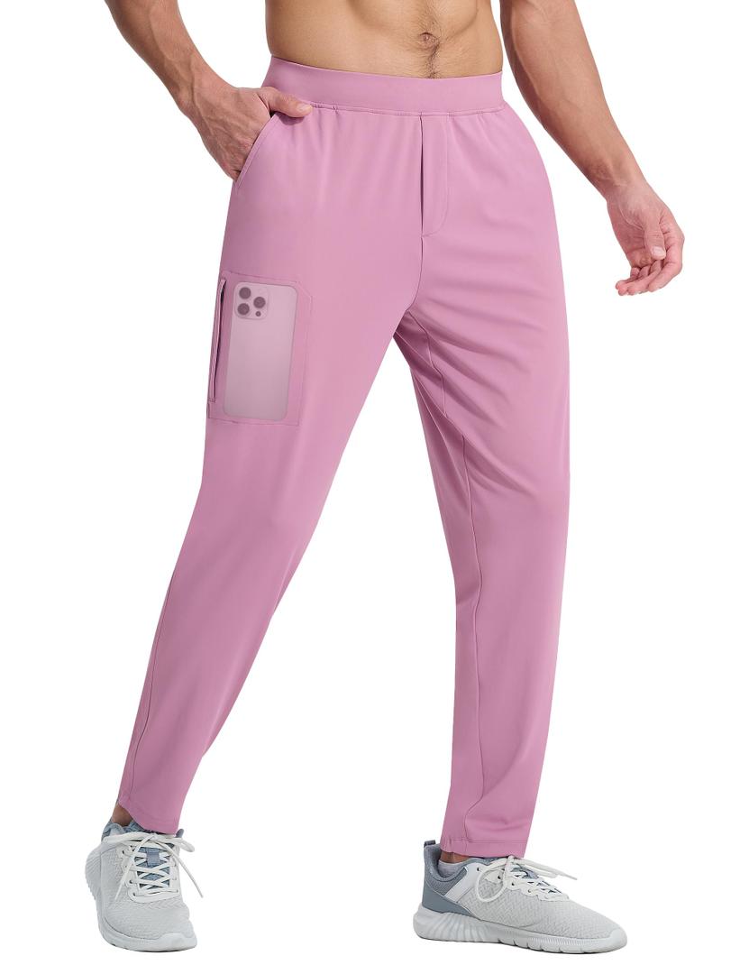 EZRUN Men's Stretch Joggers Quick-Dry Athletic Golf Running Pants Pink
