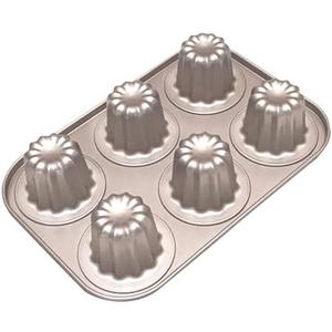 Pack Of 2, Cannele Mold Nonstick Muffin Cupcake Pan Carbon Steel Canele Cake Baking Tray French Pastry Mould 6 Cups for Making Mini Bread Cheesecake Dessert 