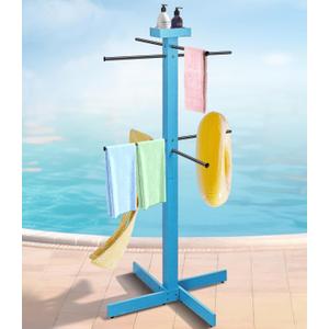 Pool Towel Rack Outdoor, 53in Wood Pool Towel Holder Stand with 4 Adjustable Bars, Outdoor Towel Rack for Pool Area Outside, Waterproof Freestanding Towel Drying Rack for Poolside, Hot Tub, Spa,Beach