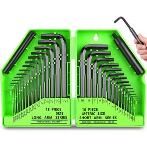 SWANLAKE GARDEN TOOLS 32-Piece Hex Key Allen Wrench Set, SAE and Metric Allen Keys MM(0.7mm-10mm) SAE(0.028"-3/8), L Shape, Chrome Vanadium Steel, Easy Organization