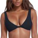 Bikini Tops for Women Sexy V Neck Kont Front Adjustable Swimsuit Top Push Up Supportive Bathing Suit Top (Black, M)