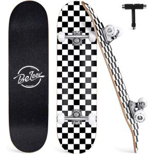 BELEEV Skateboards for Beginners, 31 x 8 inch Complete Skateboard for Kids Teens Adults, 7 Layer Canadian Maple Double Kick Deck Concave Cruiser Trick Skateboard with Multifunction Skate T-Tool