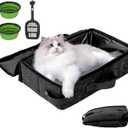 Portable Cat Litter Box with Lid, 16 * 12 * 6 inches Foldable Travel Litter Box for Cats, Lightweight & Easy to take, Cat Essentials for Outdoor Traveling (Black)