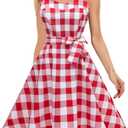 Topdress Women'sVintage Polka Audrey Dress 1950s Halter Retro Cocktail Dress (Small, Red White Plaid)