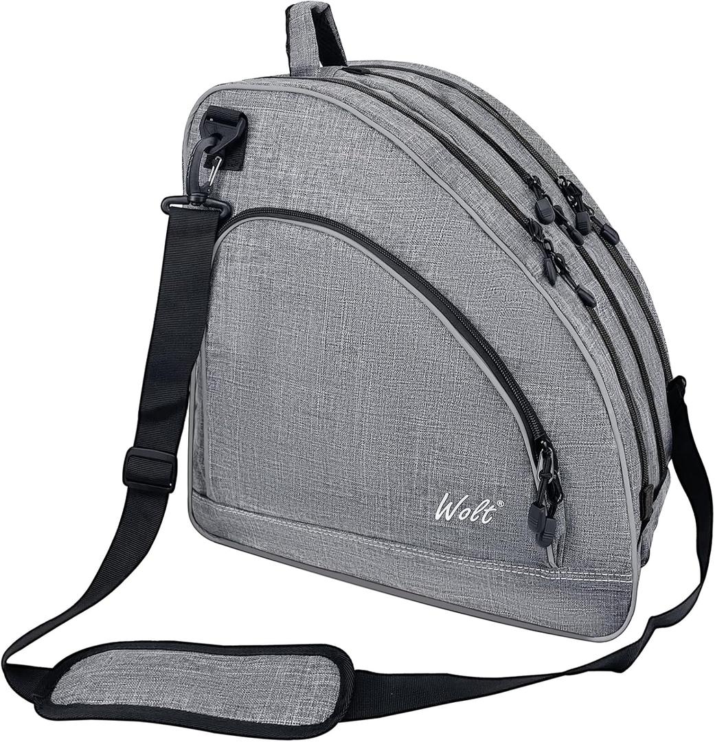 WOLT Ice Skate Bag - Roller Skate Bag, Inline Skate Bag with Adjustable Shoulder Strap for Both Youth and Adults. (grey)