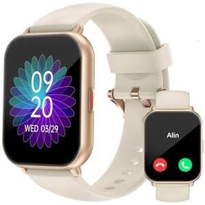 RUIMEN Smart Watches for Women Men (Answer/Make Calls, 2 Bands Included), 1.8" Smartwatch for iOS/Android Phones, Fitness Tracker Heart Rate/Sleep Monitor Digital Watch Waterproof Milky White