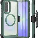 for Samsung Galaxy A36 5G Case, [Transparent & Holster Series] Belt Clip Full Body Shockproof Protective Cell Phone Cover with 2 Pack Tempered Glass Screen Protector (Dark Green/Clear)