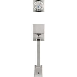 Kwikset Amador Front Door Lock Handle and Deadbolt Set, Entry Handleset Exterior Only, Satin Nickel, Pick Resistant SmartKey Rekey Deadbolt Security, Interior Sold Separately, with Microban Protection