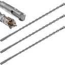 Wensilon Concrete Drill Bit Lengthening 3Pack 3/8" X 12"-10" Cross-Type Double Thread Carbide Material Suitable for Brick, Cement Walls, Stone, Extra Long Hammer Drill Bits