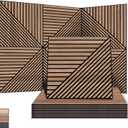 WoveN SounD Artisan Acoustic Wall Panels, 24x24 Inch 8 Pack, PVC Wood Grain Sound Proof Wall Decor, Self-Adhesive for Home, Studio, Office & Focus Zones, Linear Array Prismatic Shadows, Teak