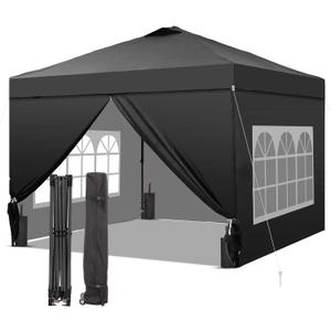 GDY 12x12 Pop Up Canopy Tent with 4 Sidewalls, Easy Set up with One Push Lift Gazebo with Wheel Bag and4 Sandbags,Carpas for Events, Parties,Camping, Black