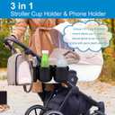 Accmor Stroller Cup Holder with Phone Holder, Bike Cup Holder, Universal Cup Holder for Uppababy Nuna Doona Strollers, 2-in-1 Cup Phone Holder for Stroller Bike Accessory