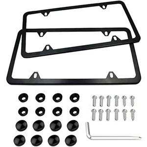 Indeed BUY License Plate Frames Black, 2 Pcs 4 Holes Car Licenses Plate Covers Stainless Steel Holders Frame for Plates with Screw Caps.