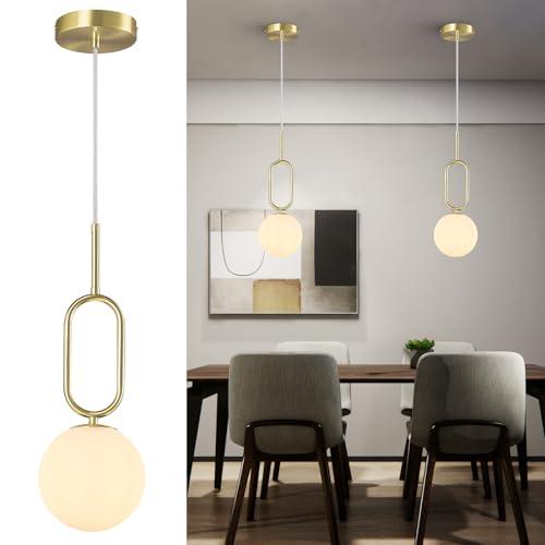 FDPBY Modern Gold Pendant Light Minimalist Globe Hanging Light with Glass Milky White Globe Glass Shade for Kitchen Island Bedroom Dining Room Living Room Bar(2-Pack)