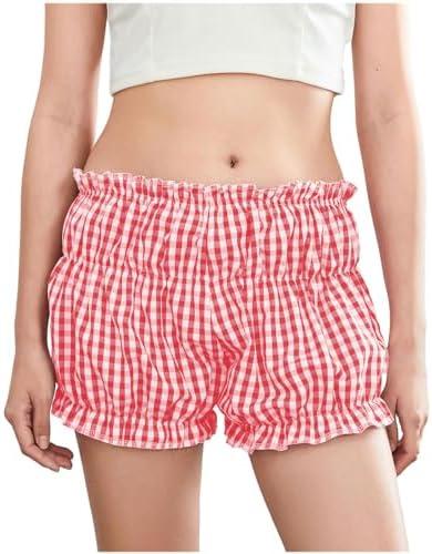 POHADON Women's Plaid Layered Ruffle Shorts Cute Lolita Shorts Mini Casual Pajama Shorts Y2k Gingham Boxer Lounge Shorts (M)