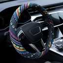 Limsas Boho Steering Wheel Cover Elastic Microfiber for Women, Universal Fit 15 inch Car SUV, Hippie Style Protector Cover, Anti-Slip, Breathable, Absorbing Sweat - 02 (Green)