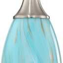 karyfine Mini Pendant Light,Handcrafted Art Glass Pendant Lighting Shade with Brushed Nickel Finished Teal Glass Ceiling Hanging lamp Adjustable Cord for Kitchen Island,Hallway,Dining Room