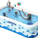 Inflatable Swimming Pool with Seats, 130" x 72" x 22" Full-Sized Durable PVC Thickened Above Ground Family Blow Up Pool for Outdoor Summer Water Party Backyard Garden Lawn